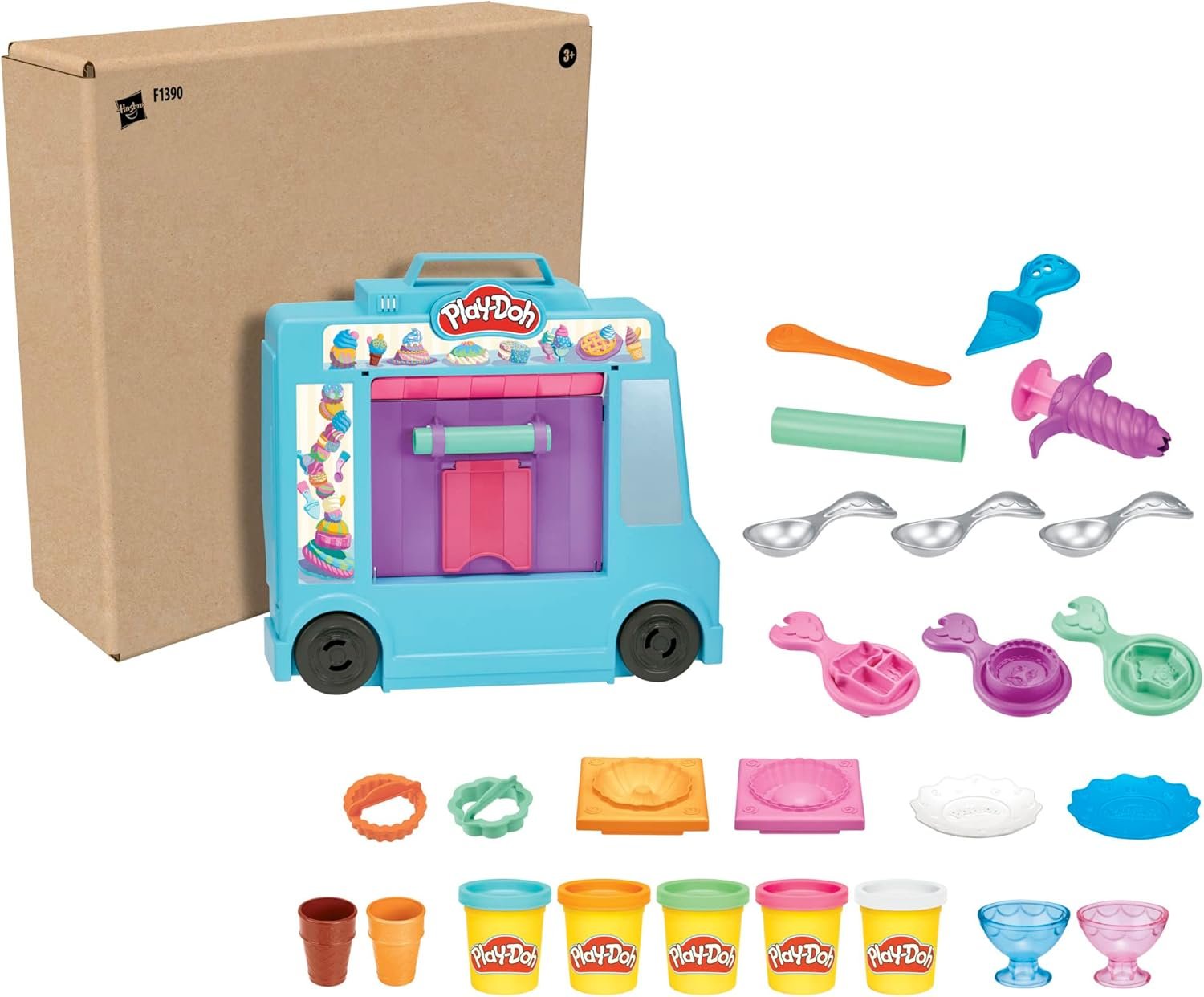 Play-Doh Kitchen Creations Ice Cream Truck Toy Playset for Kids, 20 Play Kitchen Accessories, 5 Colors, Preschool Toys for 3 Year Old Girls and Boys and Up - Image 2