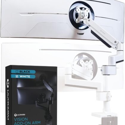 Heavy Duty Extension Arm [Accessory Only - Requires MA20PW-S Single Monitor Arm for Use] Dual 49" Vertical Stacked Monitor Mount Height Adjustable - 100x100 VESA Mount, White, MA20PW-A