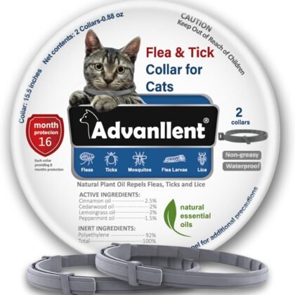 Flea Collar for Cats, Flea and Tick Collars for Kittens, Flea & Tick Treatment Prevention, Natural Essential Oil, 2 Pack, 16 Months Protection, One Size Fits All, Waterproof