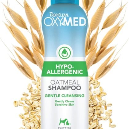 TropiClean OxyMed Hypoallergenic Dog Shampoo for Allergies and Itching, Skin Soothing Shampoo for Pets with Sensitive Skin, Tearless, Cat Safe, 20oz.