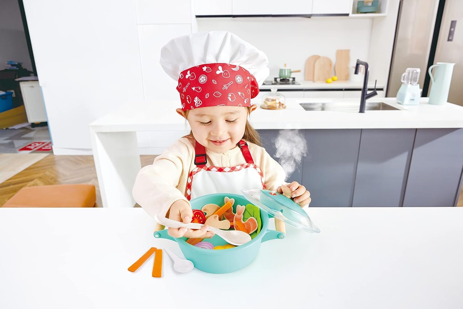 Hape Little Chef Cooking & Steam Playset | Toy Kitchen with Play Food and Accessories, for Children Ages 3+ Years - Image 7
