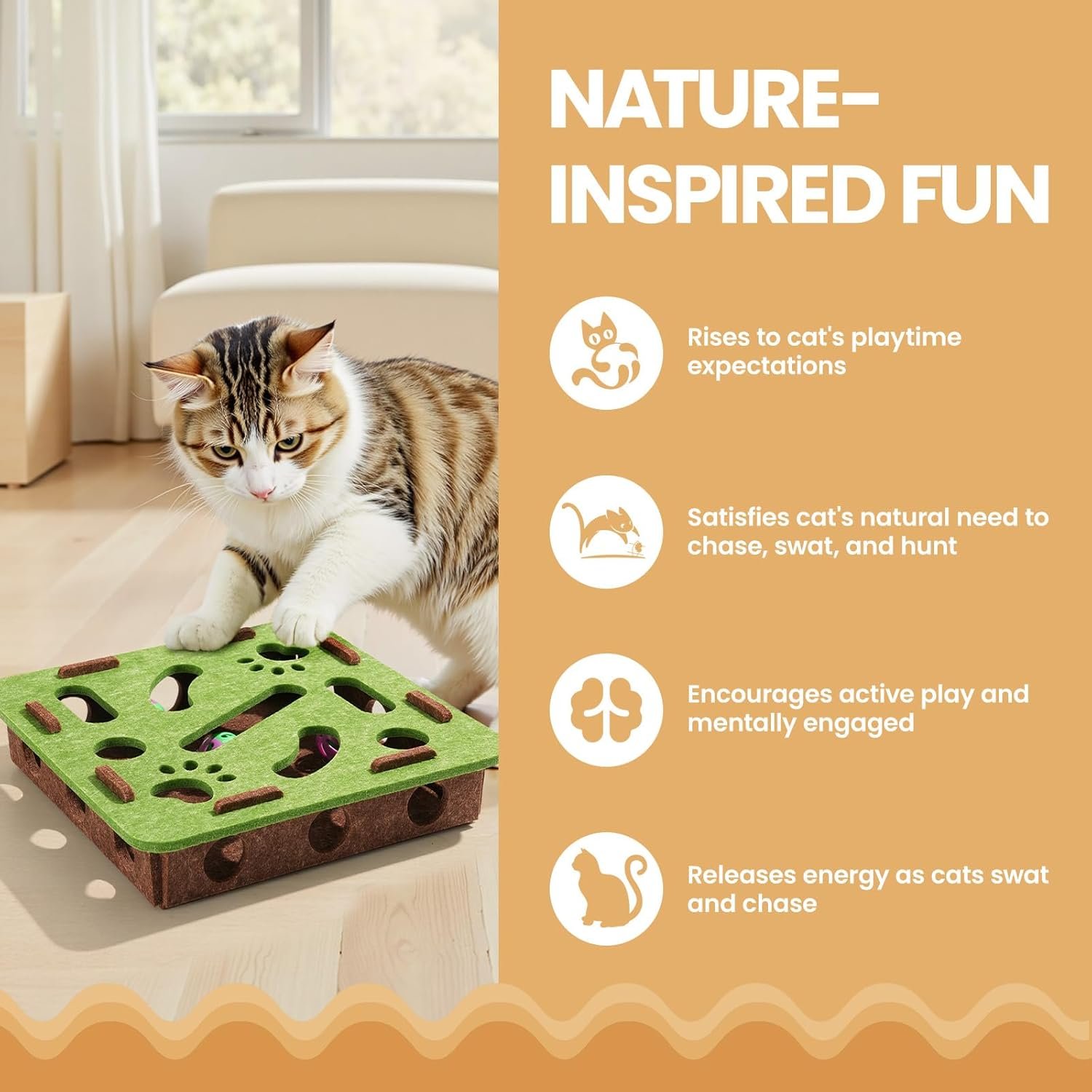 Interactive Cat Toy Puzzle Toys for Indoor Cats Felt Maze Box Kittern Toys Pet Cat Games Self Play Fun Exercise Hide Seek Moving Cat Toy for Bored Cats Encourages Hunting Instincts - Image 6