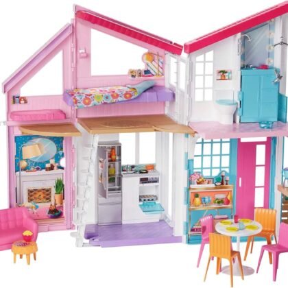 Barbie Doll House Playset, Malibu House with 25+ Themed Furniture & Accessories, 6 Rooms Including 2-in-1 Transformations