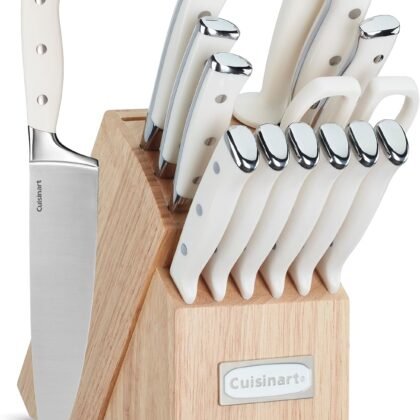 Cuisinart 15-Piece Knife Set with Block, High Carbon Stainless Steel, Forged Triple Rivet, Natural C77CTR-15P