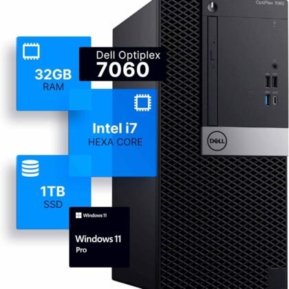 Dell Optiplex 7060 Tower Desktop Computer | Intel i7-8700 (3.4) | 32GB DDR4 RAM | 1TB SSD Solid State | Windows 11 Professional | Home or Office PC (Renewed)