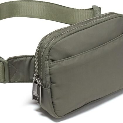 Pander Everywhere Belt Bag for Women, 5 Zipper Pockets Nylon Crossbody Fanny Pack Purse (Grey Sage).