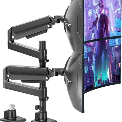 MOUNTUP Dual Monitor Stand Fits 49 45 42 40 39 34 32 Inch Screens, Heavy Duty Dual Monitor Arm Holds 4.4-44 lbs, Vertical Stacked Monitors Mount, Full Motion, Height Adjustable, VESA Mount