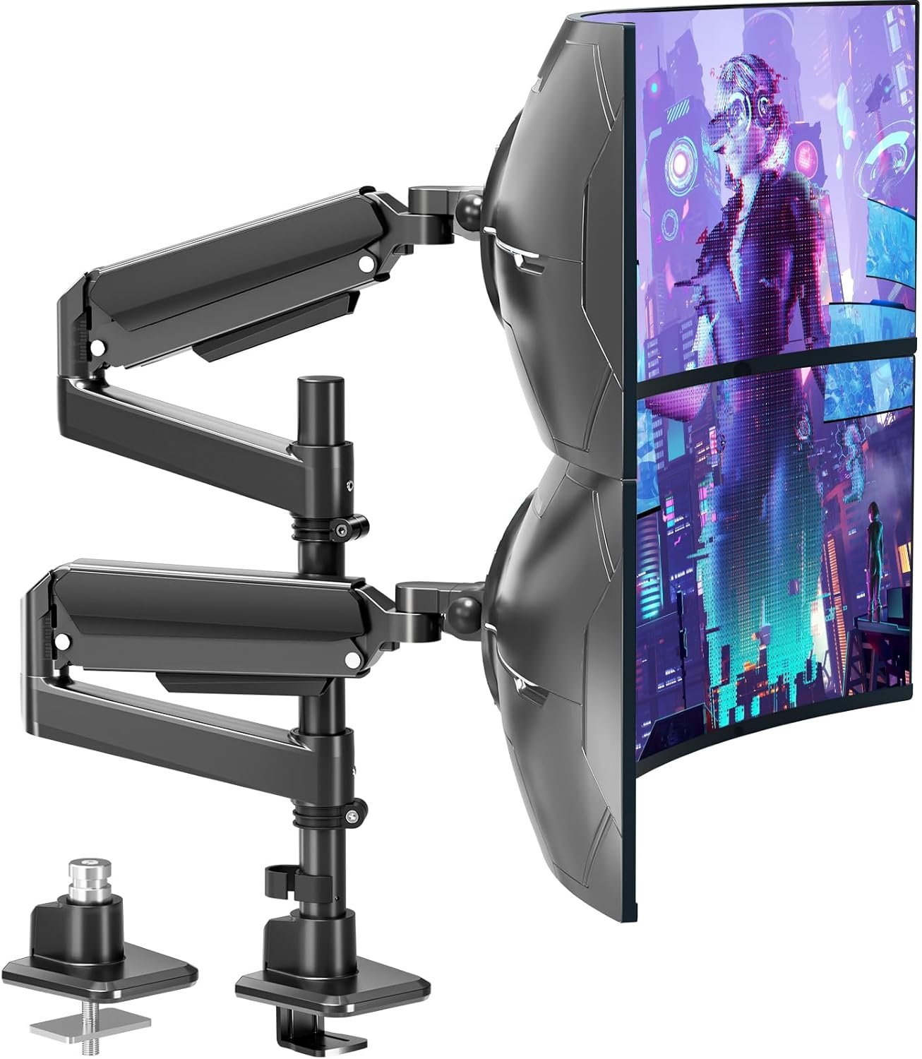 MOUNTUP Dual Monitor Stand Fits 49 45 42 40 39 34 32 Inch Screens, Heavy Duty Dual Monitor Arm Holds 4.4-44 lbs, Vertical Stacked Monitors Mount, Full Motion, Height Adjustable, VESA Mount
