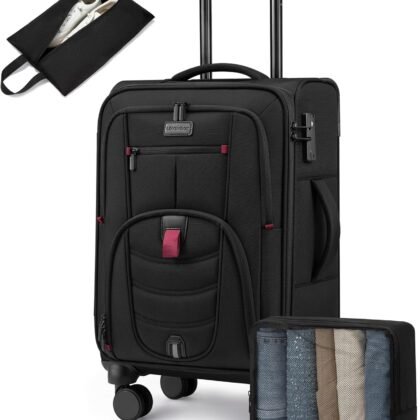 Carry On Luggage 22x14x9 Airline Approved, 22-Inch Suitcases with Spinner Wheels, Softside Carry-on Luggage with TSA Lock for Men Women Business Trip, Lightweight Large Capacity Luggage for Travel