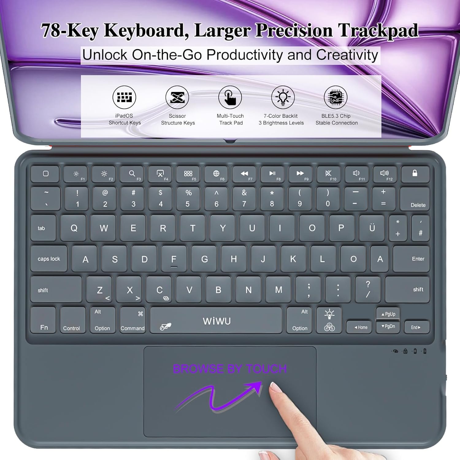 iPad Air 13 inch Case Keyboard (M3 M2, 2025 2024),Wireless iPad Keyboard for Pro 12.9 inch 6/5/4/3rd Gen,Magnetic Detachable with Trackpad,7-Color Backlit,Landscape/Portrait,Adjustable Stand (Gray) - Image 5