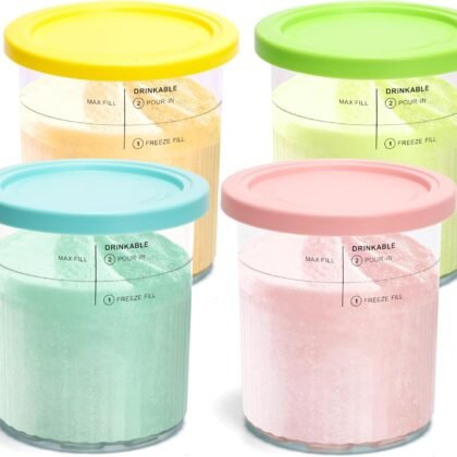 4 Pack Ninja Creami Deluxe Pints & Lids, 24oz Family Size XL Cups for Ninja Creami 11-in-1 NC501 NC500 Series Deluxe Ice Cream Maker