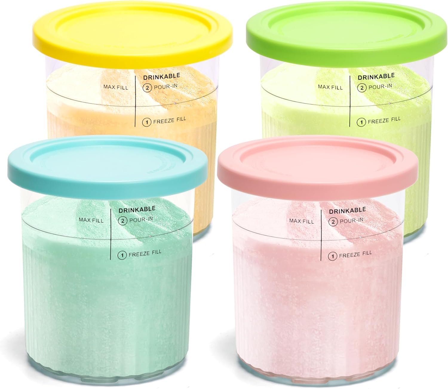 4 Pack Ninja Creami Deluxe Pints & Lids, 24oz Family Size XL Cups for Ninja Creami 11-in-1 NC501 NC500 Series Deluxe Ice Cream Maker