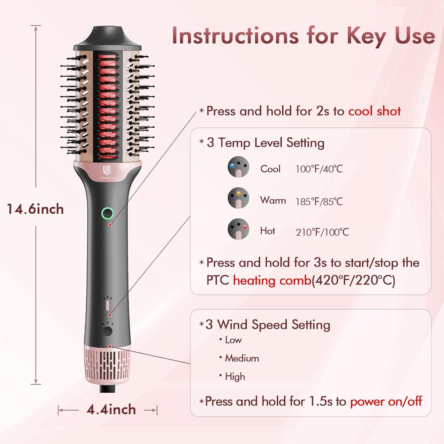 Blow Dryer Brush Hair Straightener: High Speed Hot Air Styler 110,000 RPM for Fast Drying Straightening Volumizing, One Step Volumizer with PTC Smoothing Comb Negative Ion for Silky Frizz-Free - Image 5