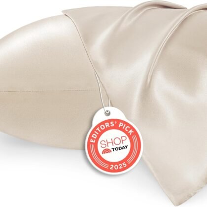 Bedsure Satin Pillowcases, Similar to Silk Pillow Cases Queen Size Set of 2, Cooling Pillow Case for Sleeping Women with Envelope Closure, Gifts for Women Men, Beige, 20x30 Inches, 2pcs