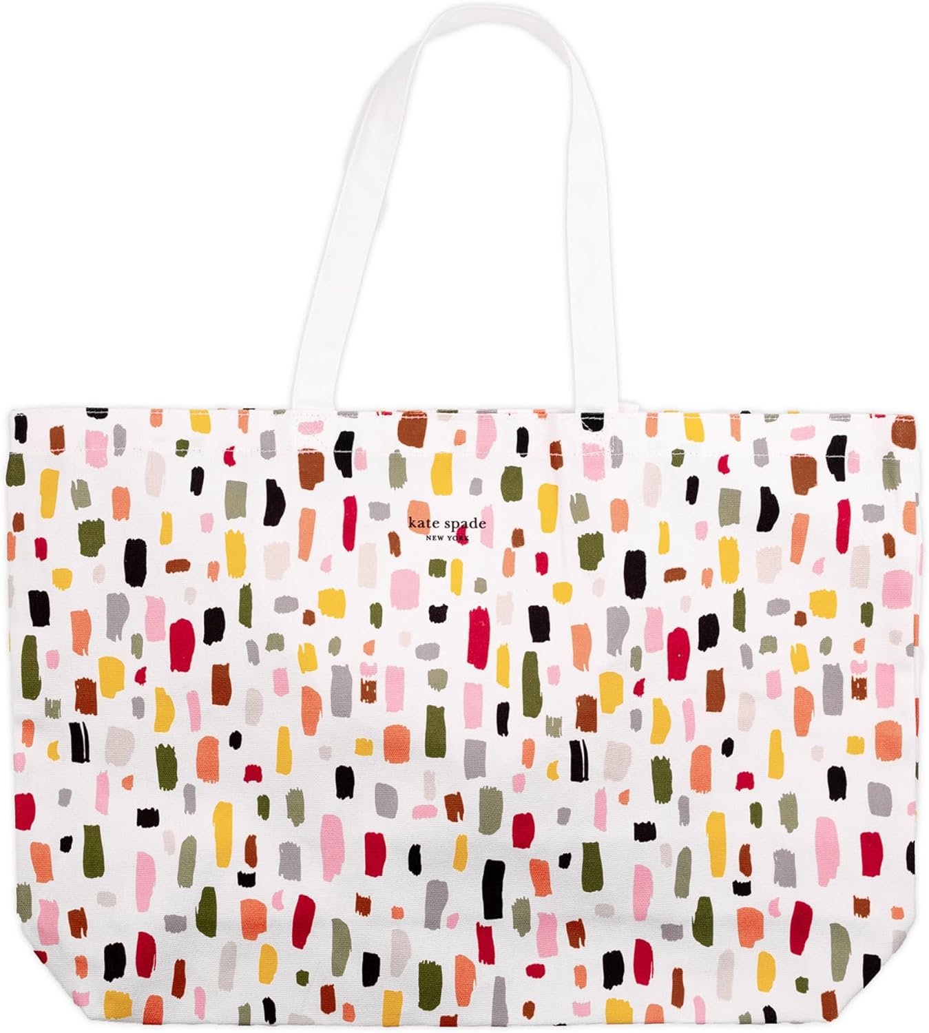 kate spade new york Large Canvas Tote Bag for Women, Cute Tote Bag for Work or Teacher, Canvas Beach Bag, Book Tote with Pocket, Painterly Strokes