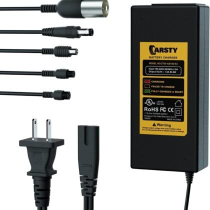 Carsty 42V Electric Scooter & Hoverboard Charger for Gotrax, Jetson, Segway, Ninebot, Swagtron | UL Certified with 5-in-1 Universal Plug Set