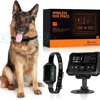 Wireless Dog Fence System, Indoor & Outdoor Use, 1 Acre High-Precision Radar Wireless Dog Fence, Real-time Monitoring, 9-26in Medium & Large Breeds, Not Limited by GPS Signal (for one Dog)