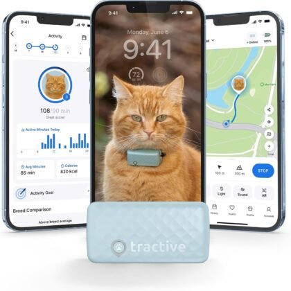 Tractive Smart Cat GPS Tracker | Real-Time Location & Wellness Monitoring for Cats 6.5 lbs+ | Territory & Location History | Up to 5-Day Battery | Breakaway Collar Included (Mint)