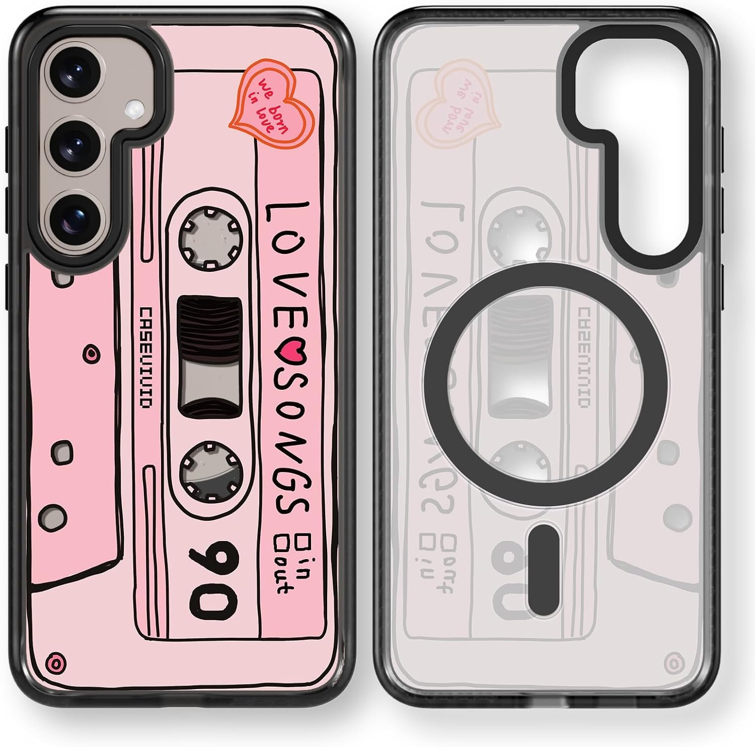 Magnetic for Samsung Galaxy S24 Magsafe Case Cute Aesthetic - Durable Shockproof 6.6 ft Drop Impact Phone Case Cover with Funny Fashion Cassette Tape Design 6.2" Black