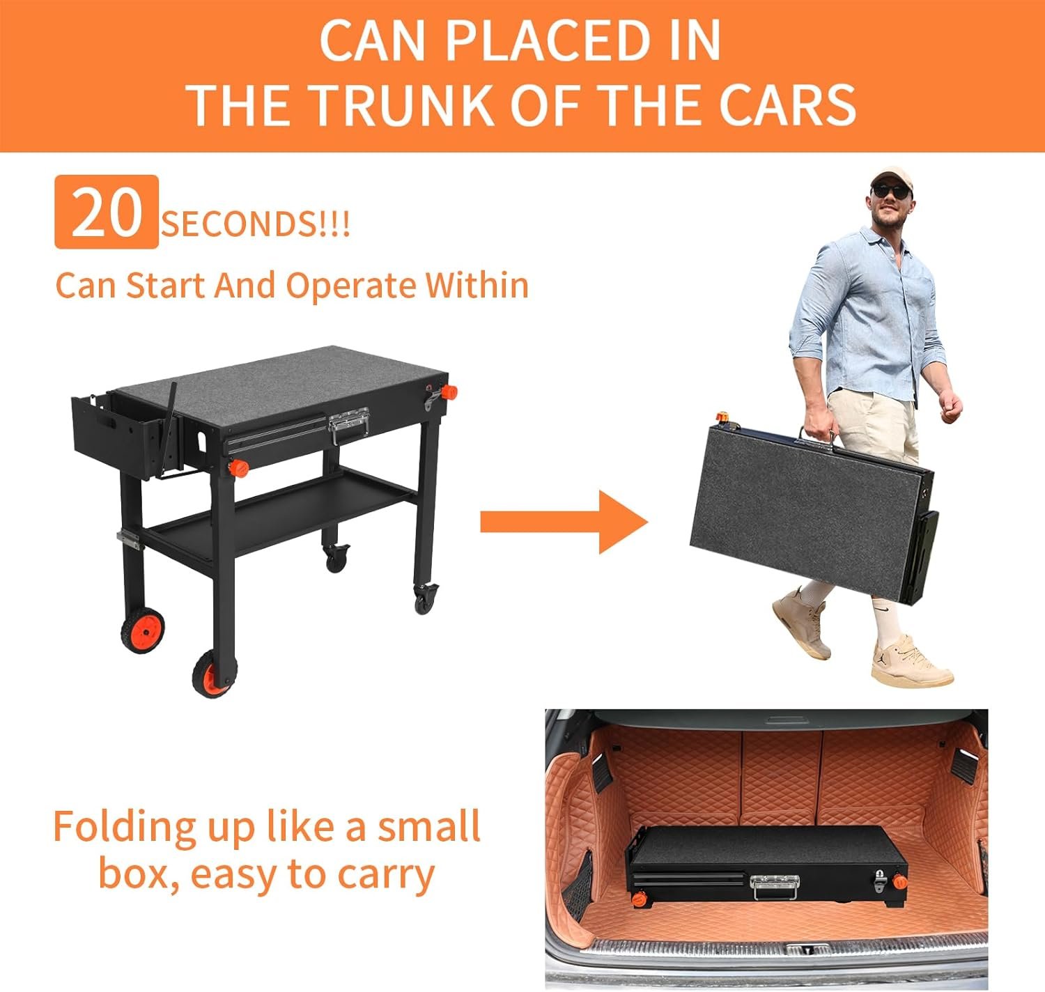 Blackstone Griddle Stand, Portable Outdoor Grill Table, Foldable Grill Cart With Wheels Fit 22 Inch or 17 Inch, Camping Folding Pizza Oven Tables Fit Ninja Grill and Weber,Blackstone Table - Image 4