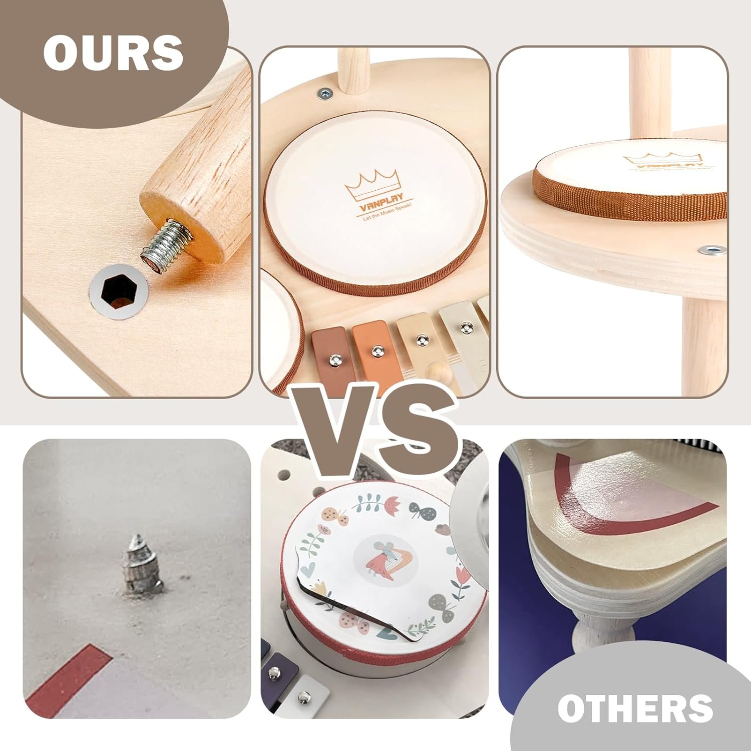 Drum Set for Toddler - Toys for 2 3 4 Year Old Girls Boy Gifts - 9 in 1 Wooden Montessori Musical Instruments with Xylophone for Kids 3-5, Christmas Birthday Gifts for Toddlers 2-4 - Image 4