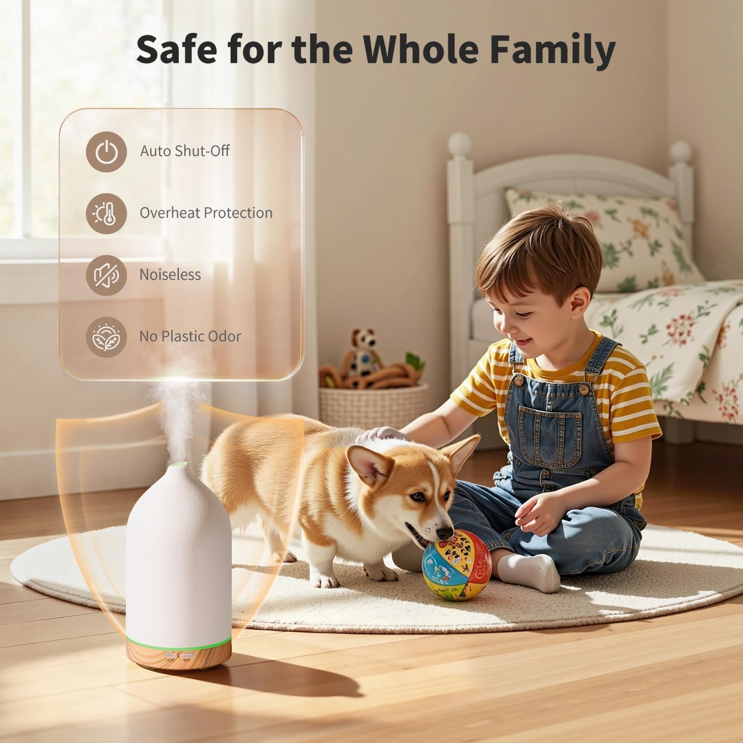 URPOWER 120ML Ceramic Essential Oil Diffuser Ultrasonic Aromatherapy Diffuser with Wood Grain Base, 7-Color LED Lights Auto Shut-Off, Humidifier for Home & Office, Air Diffuser for Relaxation - Image 4