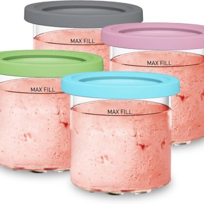 For Ninja Creami NC299AMZ & NC300s Series Ice Cream Makers, BPA-Free &Dishwasher Safe, 16oz Pints with Lids 4 Pack - Assorted Colors, Ice Cream Containers
