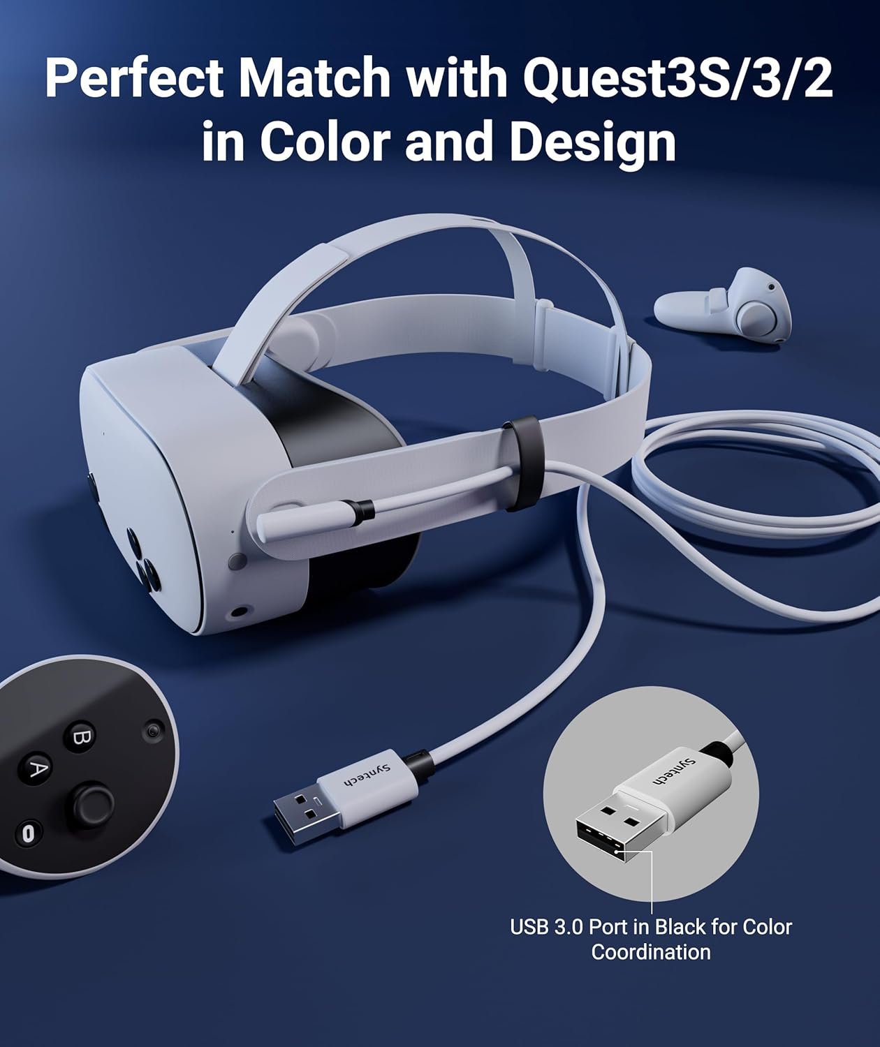 Syntech Link Cable 16FT for PCVR Compatible with Oculus/Quest 3/Meta Quest 3S, Quest2/Pro/Pico 4/Ultra Accessories and PC/SteamVR, High Speed PC Data Transfer, USB 3.0 to USB C Cable for VR Headset - Image 3