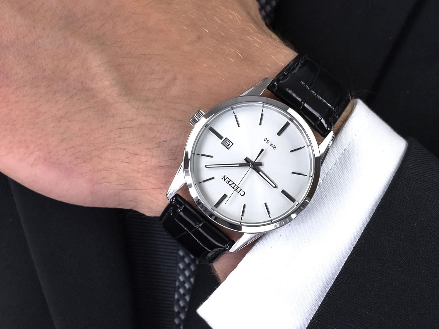 Citizen Quartz Mens Watch, Stainless Steel with Leather Strap, Casual - Image 6