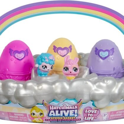 Hatchimals Alive, Spring Basket with 6 Mini Figures, 3 Self-Hatching Eggs, Fun Gift and Easter Toy, Kids Toys for Girls and Boys Ages 3 and up