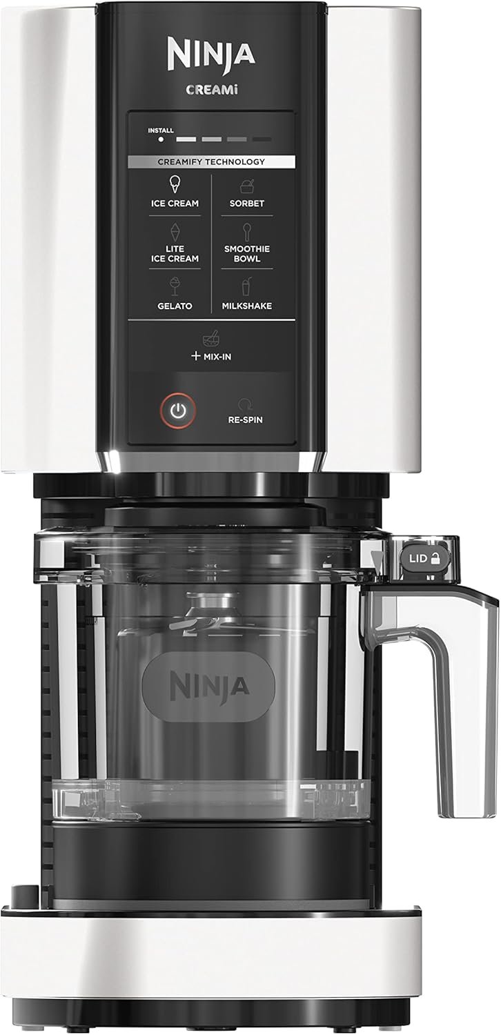 Ninja CREAMi Ice Cream Maker, 7 One-Touch Programs, with (2) Pint Containers & Lids, Compact Size, White (NC301WHBBB)