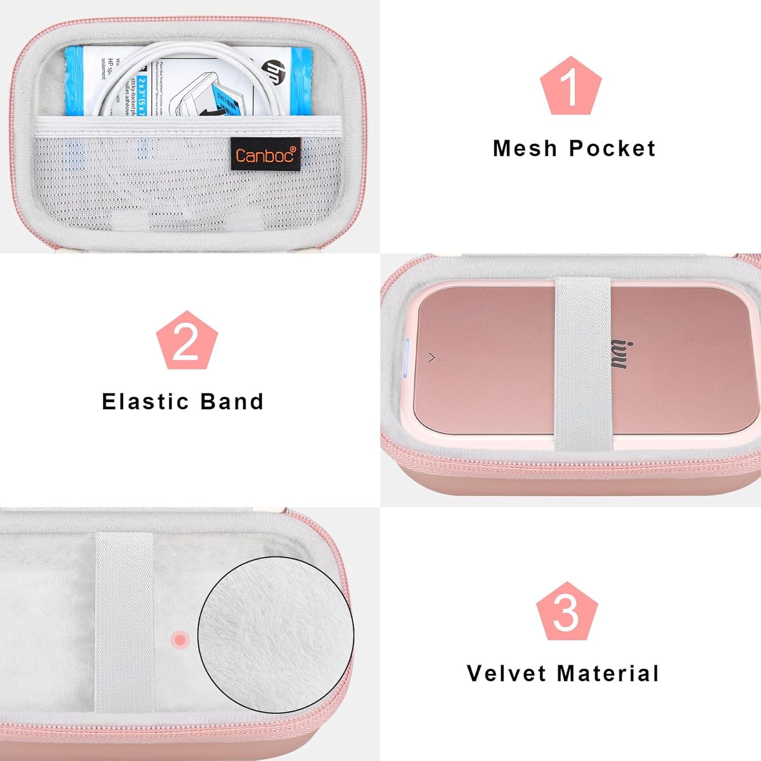 Canboc Hard Case for Canon Ivy 2/Canon Ivy/Canon Ivy CLIQ+2 CLIQ 2 CLIQ+ Mini Photo Printer Mobile Wireless Bluetooth Instant Camera Printer, Mesh Bag fit Photo Paper and Cable, Rose Gold - Image 6