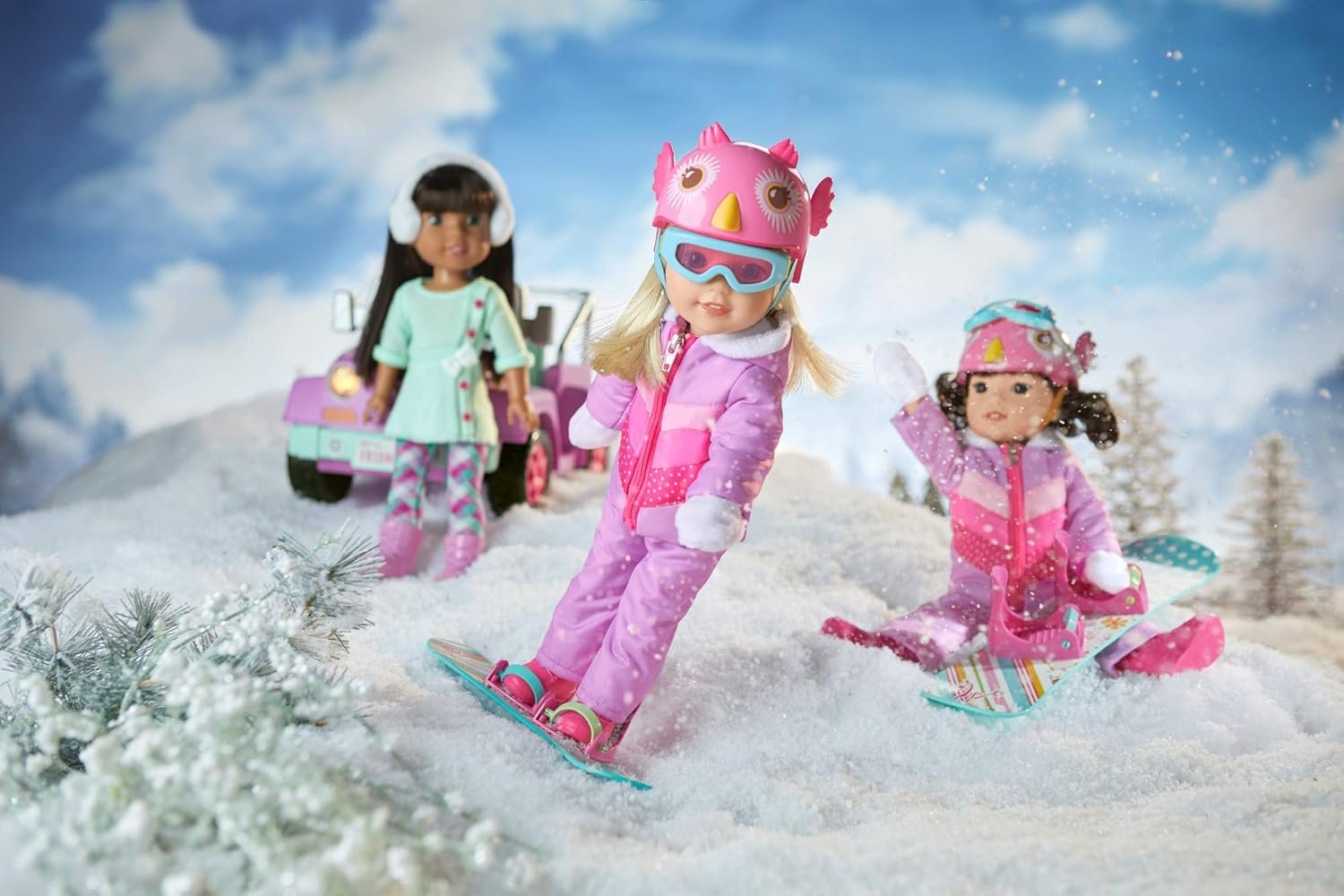 American Girl WellieWishers 14.5-inch Doll Frosty Fun Snowboard Playset with Owl-Face Helmet and Goggles, For Ages 4+ - Image 2