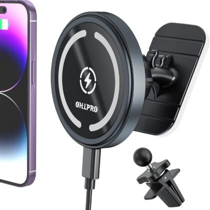 OHLPRO for MagSafe Car Mount Charger iPhone Wireless Car Charger, Stick on Dashboard Magnetic Phone Holder Mount for iPhone 17 Pro Plus Max 16 15 14 13 12 Series, 15W Fast Charging, Aluminum Shell