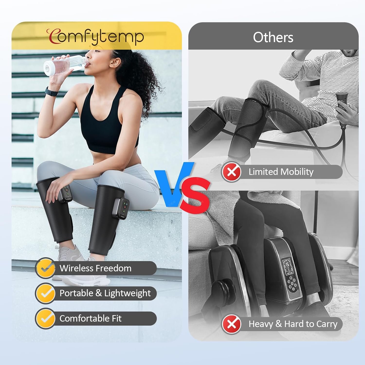 Comfytemp Cordless Calf Massager for Circulation and Pain Relief, FSA Eligible HSA Portable Leg Massage with Heat and Compression, Birthday Gift for Men Women Seniors, Recovery for RLS, Edema, Muscles - Image 2