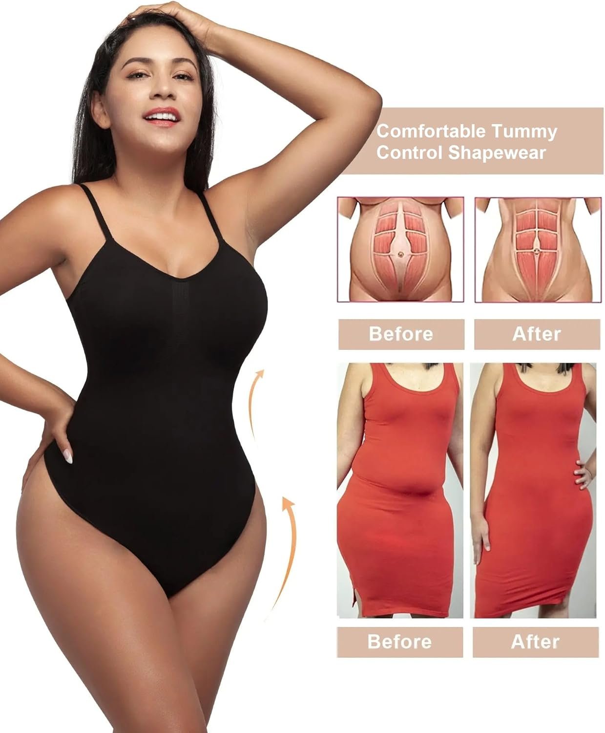 SHAPERX Women's Seamless Shapewear Bodysuit Tummy Control Body Shaper Waist Snatching Body Suit - Image 6