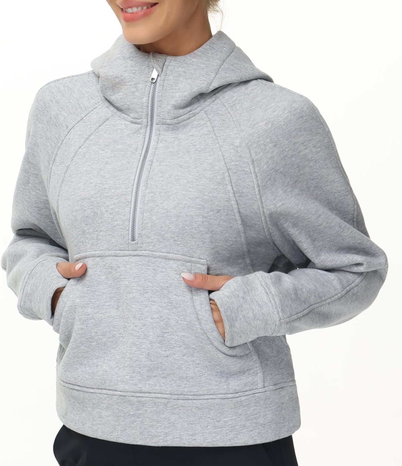 THE GYM PEOPLE Womens' Hoodies Half Zip Long Sleeve Fleece Crop Pullover Sweatshirts with Pockets Thumb Hole - Image 3