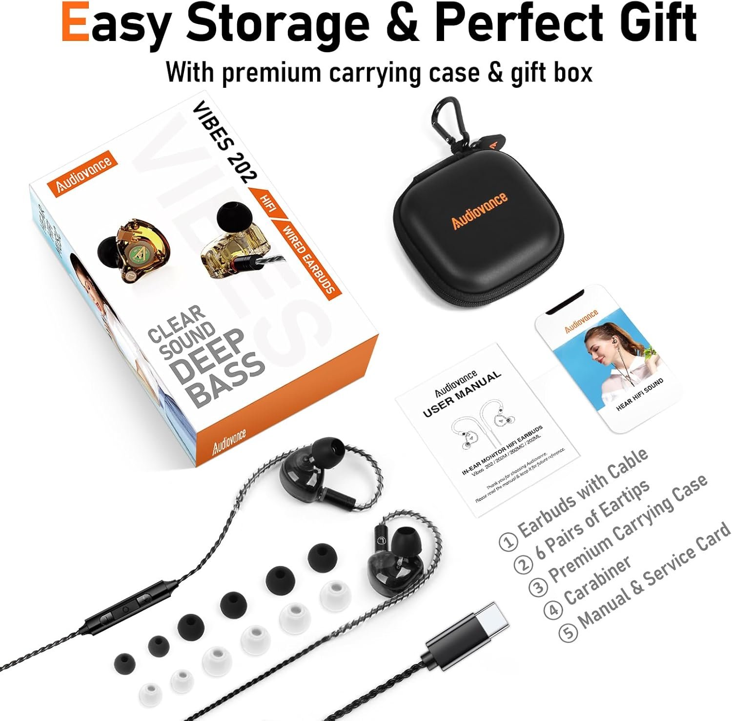 Vibes 202MC USB-C Wired Earbuds - USBC HiFi in Ear Headphones for iPhone 17/16/15 - Noise Isolating Ear Buds w/ Mic - Clear Sound, Deep Bass & Comfort-Fit Earphones - Silver Plated Cord, Carrying Case - Image 6