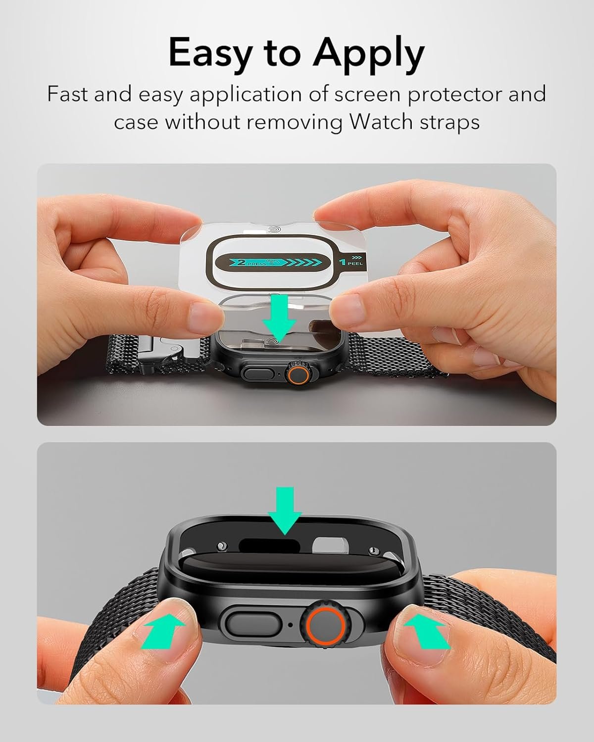 ESR for Apple Watch Ultra 3 /Ultra 2 /Ultra Case with Screen Protector 49mm (2025) Military Grade Protection, Aluminum Alloy Case with 2 Pack Armorite Glass Protector Set, Stay Original, Black - Image 4