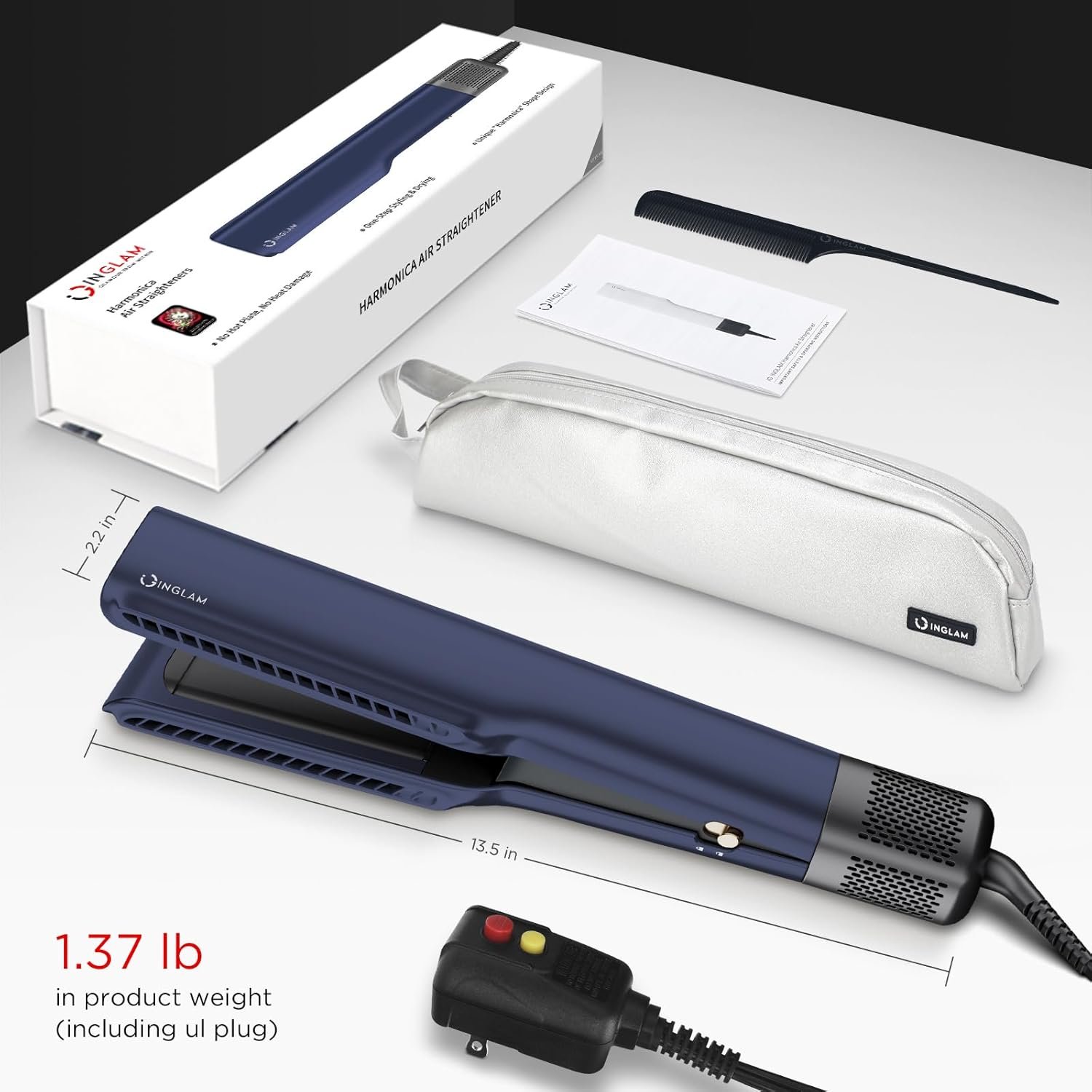 IG INGLAM Air Straight, Style from Wet Hair, 200M Ionic Hair Dryer Straightener for Medium Long Length(14”-30”), Straightener and Dryer 2 in 1, Fast Drying and Straightening in One Step, Dark Blue - Image 9