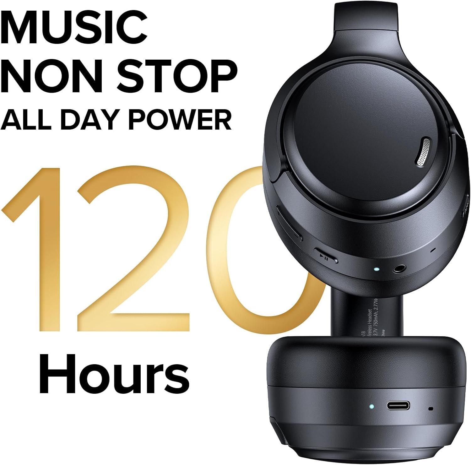 Hybrid Active Noise Cancelling Headphones Wireless, 120Hrs Playtime, 6 ENC Clear Mic, Over Ear Bluetooth Headphones with Hi-Res Audio Comfort Earcup Foldable ANC Headphone for Travel Game Home Office - Image 4