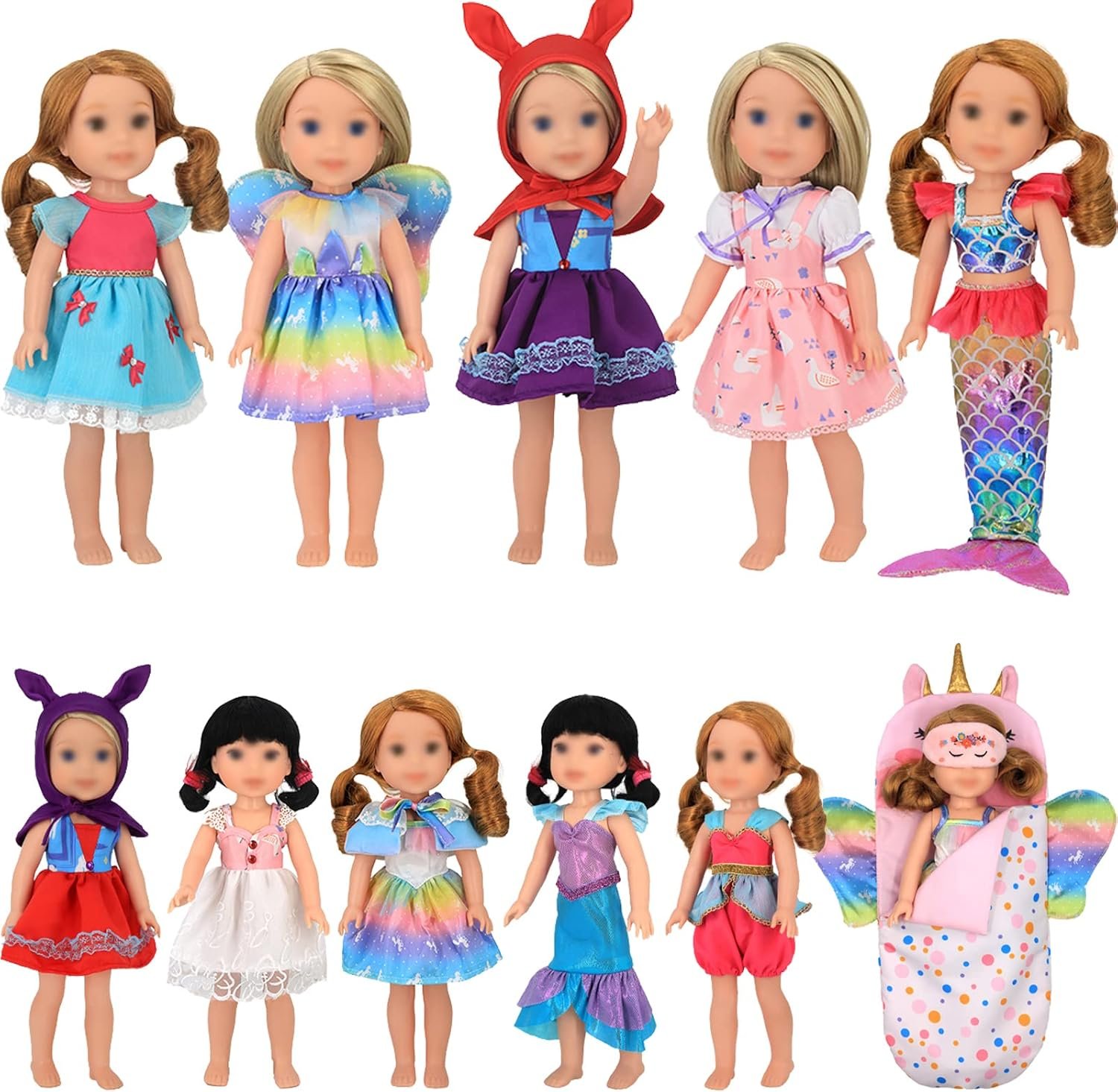 SOTOGO 11 Sets American Wellie Doll Clothes Outfits Dresses Pajamas Swimsuit, Wishers Doll Clothes Fit for 14 to 14.5 Inch Dolls