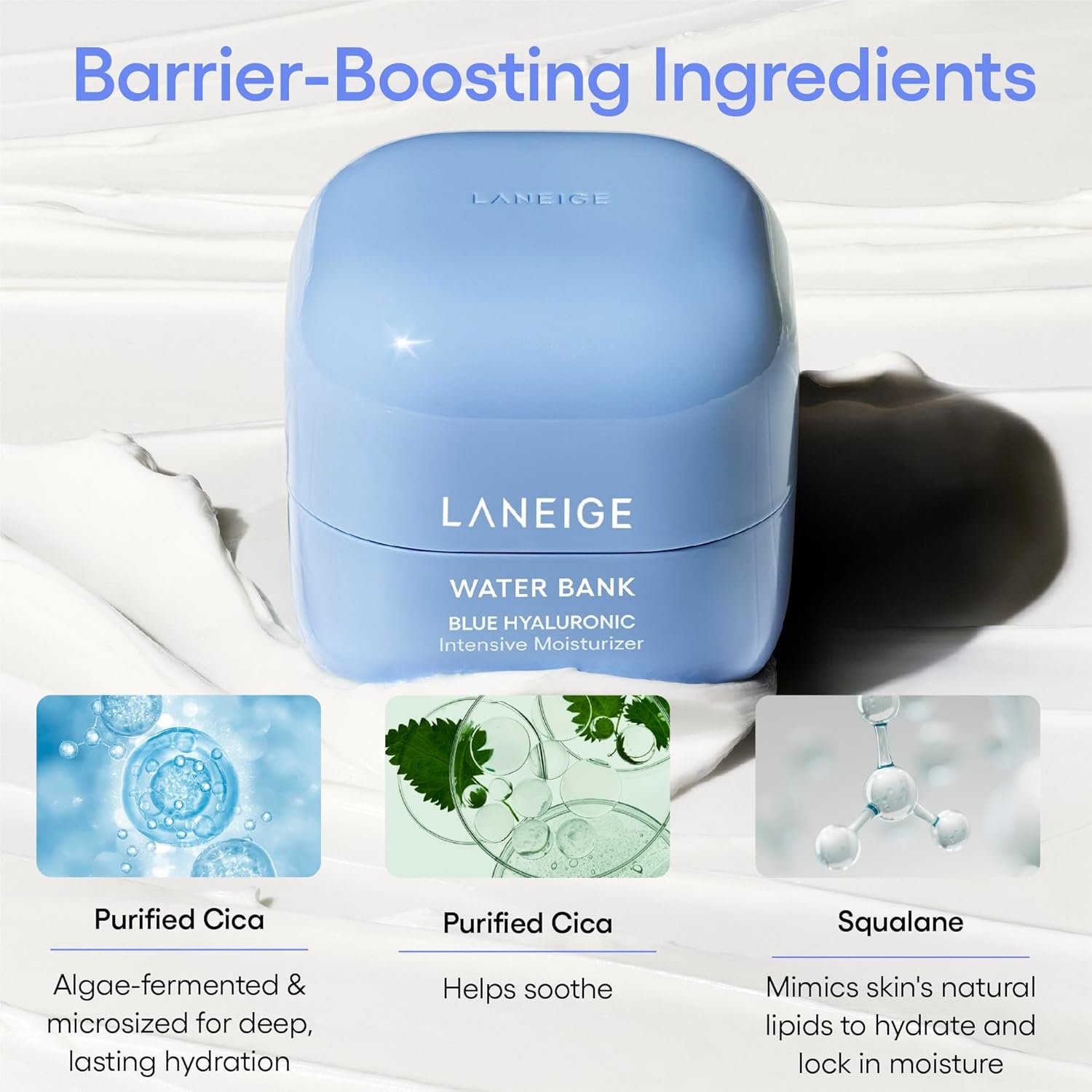 LANEIGE Water Bank Blue Hyaluronic Intensive Moisturizer: Hydrating Face Cream for Extra Dry Skin with Squalane & Peptide for Skin Barrier Support, Dermatologist-Tested - Image 7