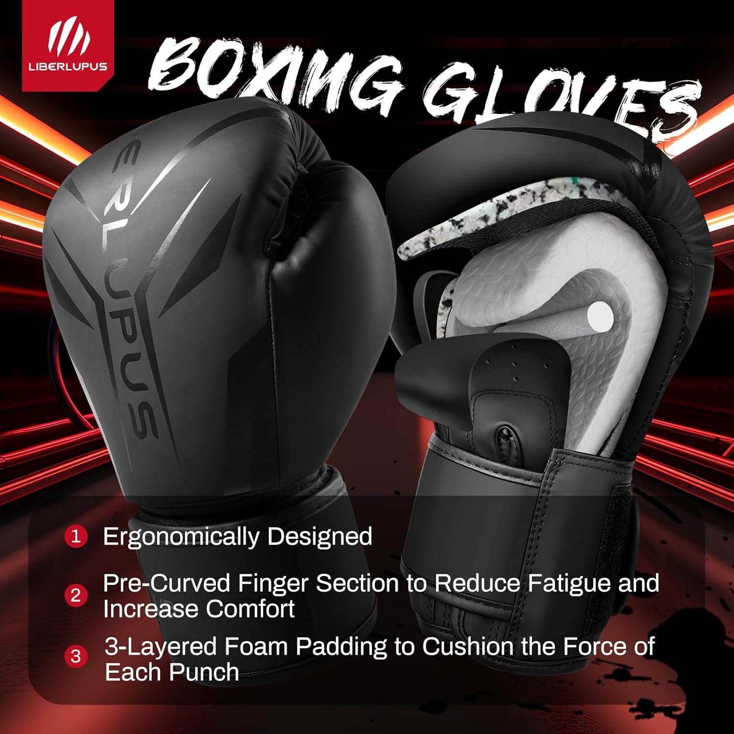 Liberlupus Boxing Gloves for Men & Women - Training, Kickboxing, Sparring, Punching, Heavy Bag Workout for Muay Thai, MMA - Image 2