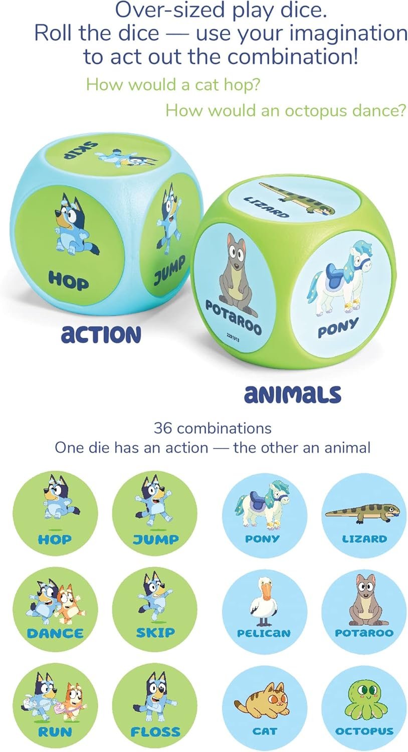 BLUEY Wackadoo Dice Imagination Act Out The Action Game | Family Game Night for All Ages | Creative and Engaging Fun for All Featuring Bluey and Bingo with 36 Unique and Silly Combinations - Image 2