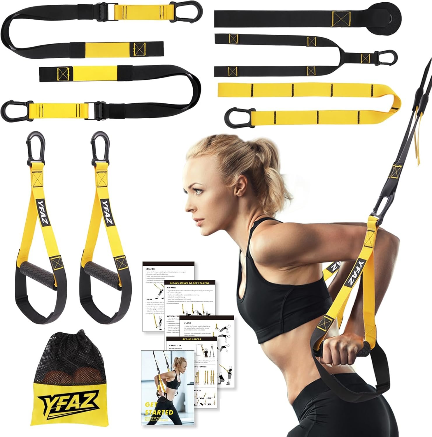 Home Resistance Training Kit for All Levels, Suspension Trainer Straps With Handles For Full Body Workouts at Home, Includes Door Anchor And Mesh Bag for Gym,Outdoor,Travel