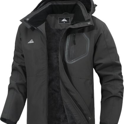 Men's waterproof ski jacket fleece lined warm winter hooded snow jacket windproof mountaineering ski windbreaker