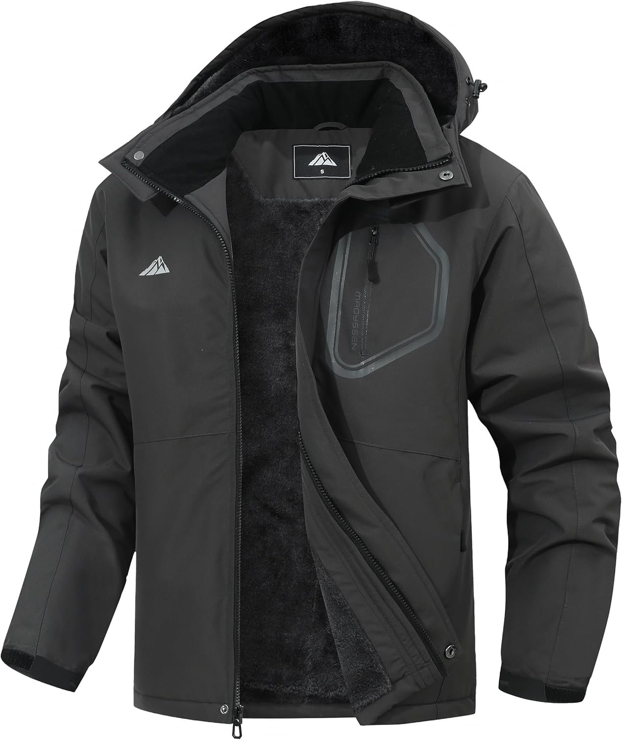 Men's waterproof ski jacket fleece lined warm winter hooded snow jacket windproof mountaineering ski windbreaker