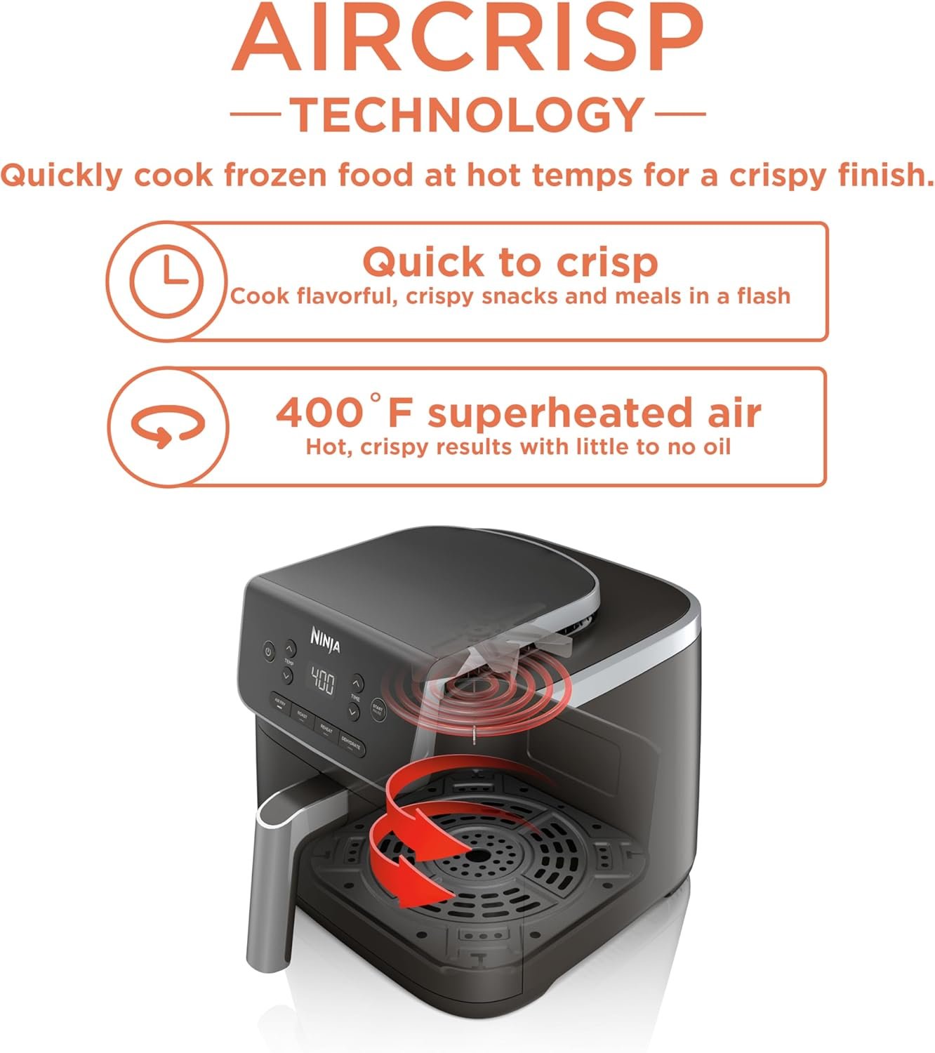 Ninja | Air Fryer | 4-in-1 Pro Air Fry, Roast, Reheat, Dehydrate | 5QT Capacity fits up to 4lbs of French Fries | 400F Max Temp | Nonstick Basket & Crisper Plate | 120V | Grey | AF141 - Image 2