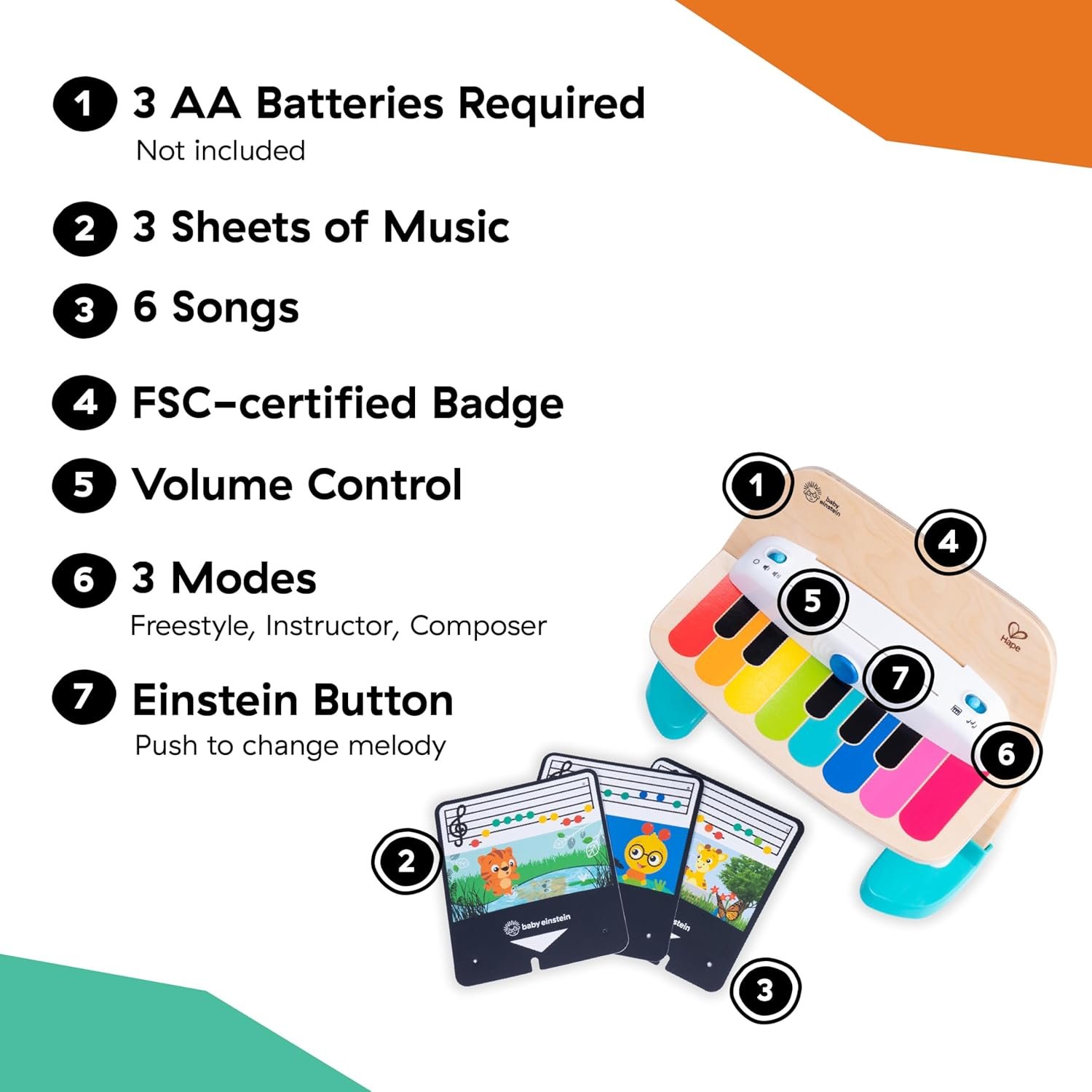 Baby Einstein and Hape Magic Touch Piano Wooden Musical Toddler Toy, Age 6 Months and Up - Image 7